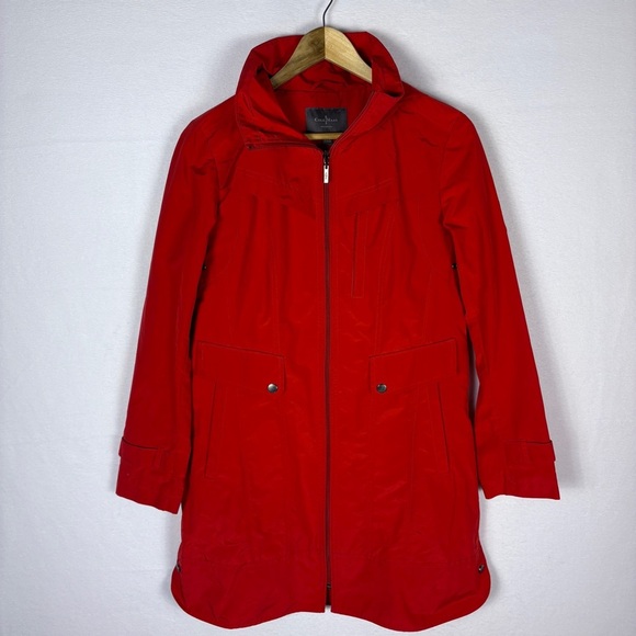 Cole Haan Red Trench Coat Raincoat with Hood - Picture 1 of 8